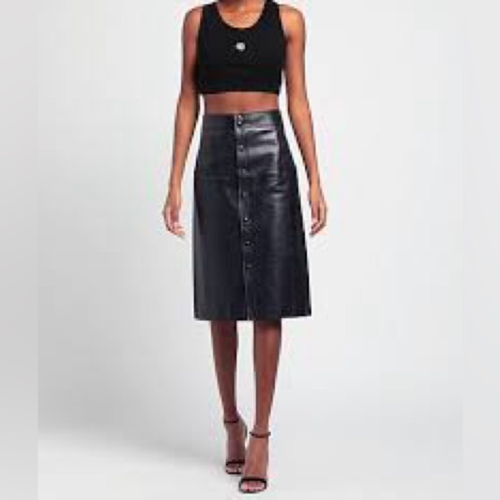 Anine Bing Black buttering Leather A-Line Skirt New
